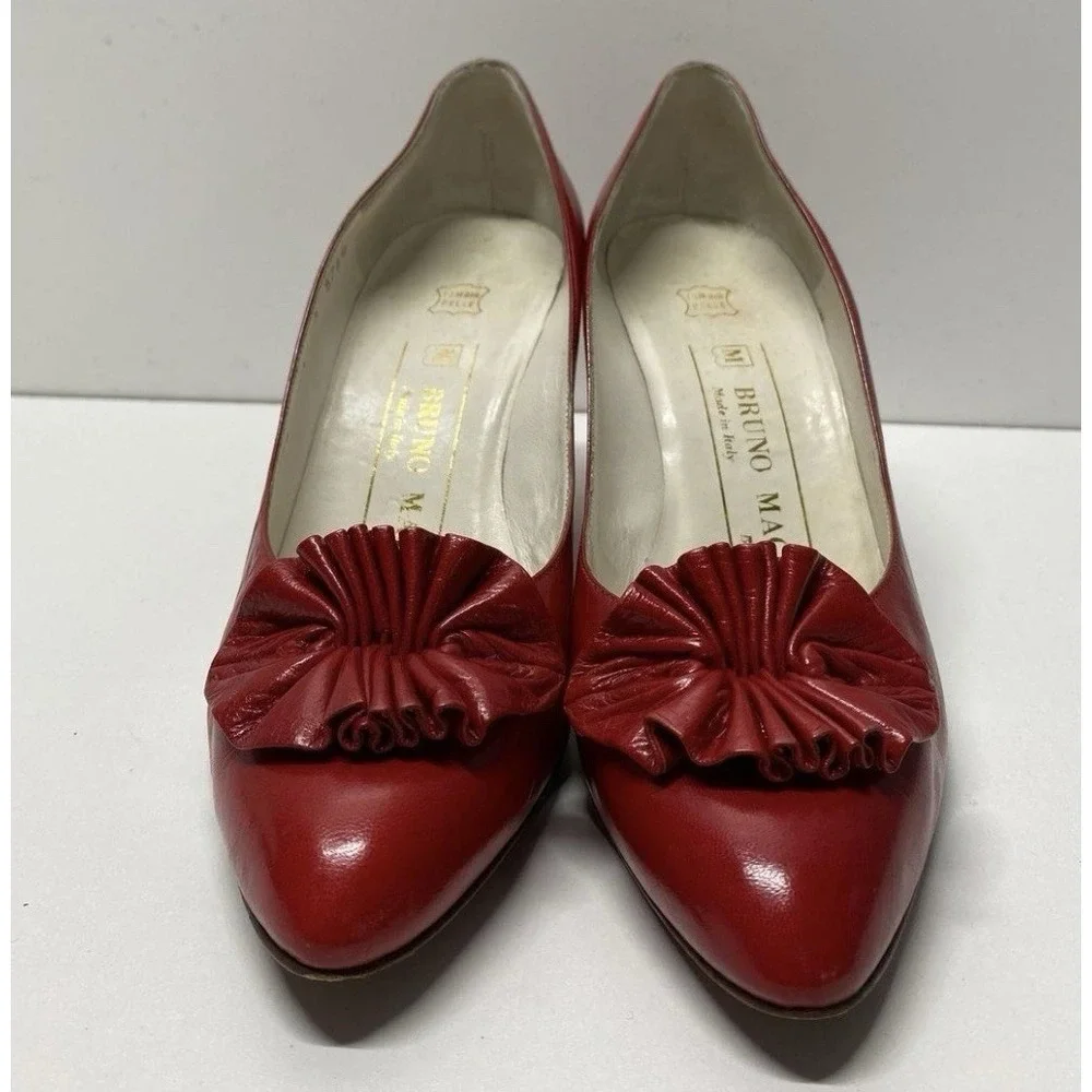 Bruno Magli Authentic Red Leather Pumps Made In Italy Heels Size‎ 5 W Italy COA